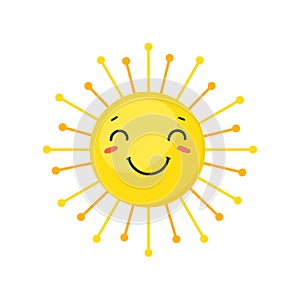 Smiling Sun. Happiness fun sphere, orange energy, vector design