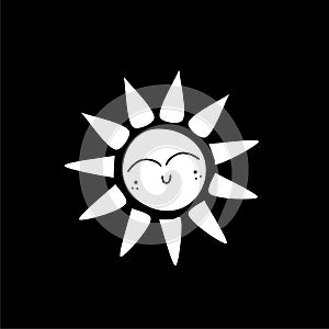 Smiling sun icon isolated on dark background