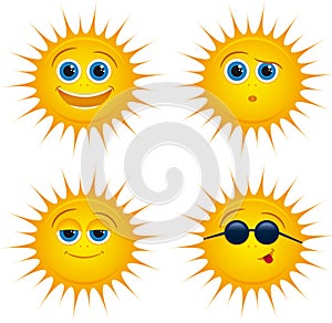 Smiling sun icons with sunglasses