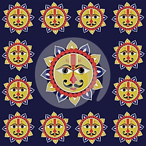 A smiling sun inspired by Mayan culture.