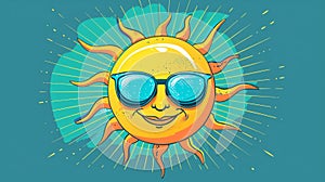 Smiling Sun Wearing Sunglasses Against Blue Sky