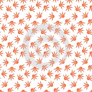 Smiling sun on white background, simple seamless pattern