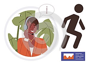 Customer Support Representative with Headset and User Navigation Analytics