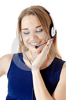 Smiling support phone operator