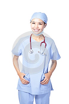Smiling surgeon doctor woman with stethoscope
