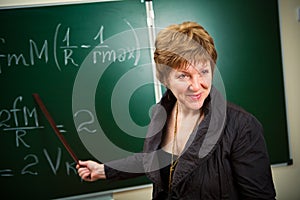 Smiling teacher with pointer