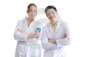 Smiling teamwork and smart of Young Caucasian Female and Asian male psychiatrist are specialist in psychiatry in Clinical photo