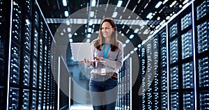 Smiling tech expert setting up artificial intelligence