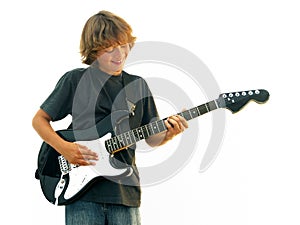 Smiling Teen Boy Playing Guitar