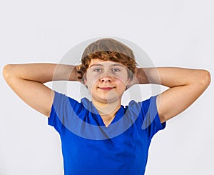 Smiling teen boy in studio