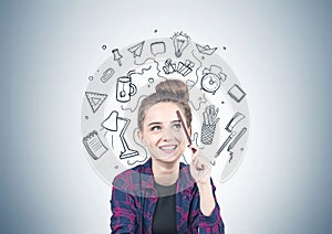 Smiling teen girl thinking, school concept