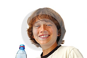 Smiling Teenage Boy After Drinkng Water