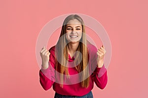 Smiling teenage girl expresses emotions of happiness