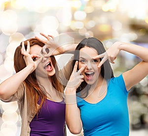 Smiling teenage girls having fun