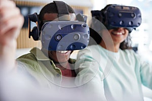 Smiling teenagers at a vr club