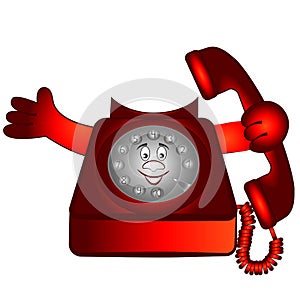 A smiling telephone with a rotary dial.