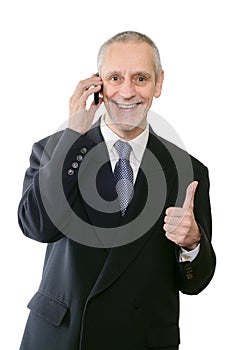 Smiling Thumb Up Businessman on Phone