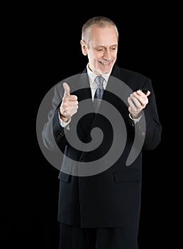 Smiling Thumb Up Businessman on Phone
