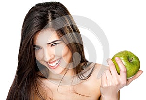 Smiling topless female apple