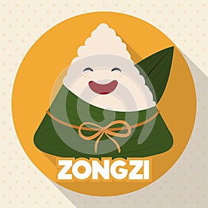 Smiling Traditional Zongzi of Duanwu Festival in Flat Style, Vector Illustration