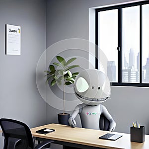 Smiling UFO in office