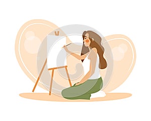 Smiling woman artist drawing on easel. Flat cartoon vector character. Concept of art hobby or occupation