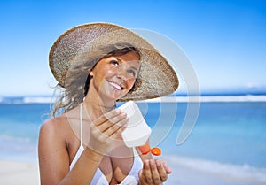 Smiling Woman Beach Summer Relax Vacation Concept