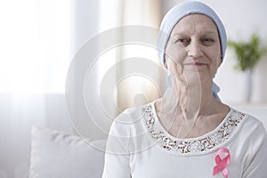 Smiling woman with breast cancer