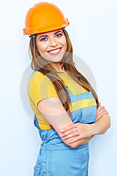 Mujer sonriente constructor casco Vestido 