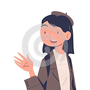 Smiling Woman Character with Backpack at the Airport Waving Hand as Goodbye Gesture Vector Illustration