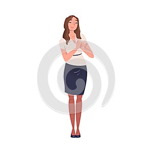 Smiling Woman Character Standing and Clapping His Hands as Applause and Ovation Gesture Vector Illustration