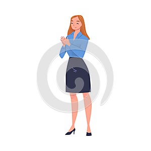 Smiling Woman Character Standing and Clapping His Hands as Applause and Ovation Gesture Vector Illustration