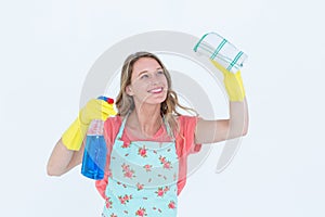 Smiling woman cleaning