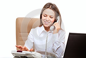 Smiling woman dial phone