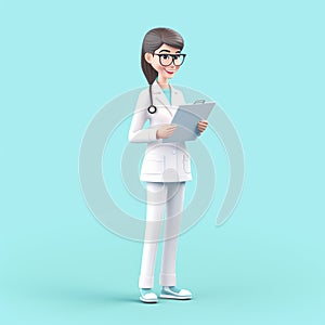 Smiling woman doctor holding clipboard generative AI