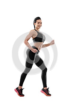 Smiling woman doing exercises.