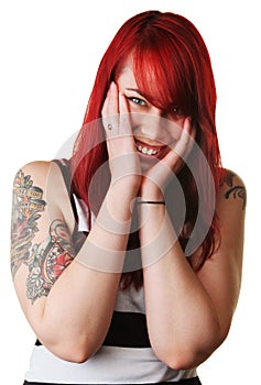 Smiling Woman With Doll Tattoo