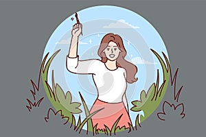 Smiling woman draw nature recover from depression