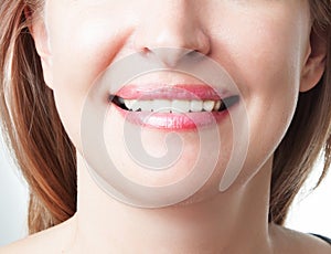 Smiling woman face on white background