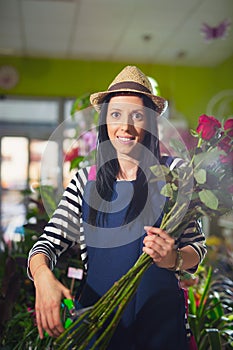 Smiling Woman Florist Small Business Flower Shop Owner.