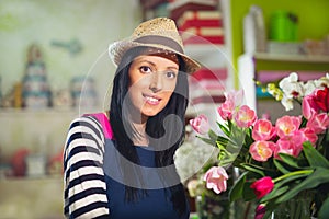 Smiling Woman Florist Small Business Flower Shop Owner.