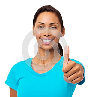 Smiling Woman Gesturing Thumbs Up