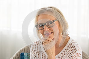 Smiling woman glasses