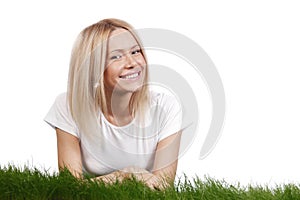 Smiling woman on grass