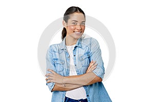 smiling woman with her arms crossed