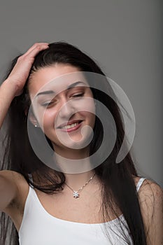 Smiling woman, long hair, carefree youth