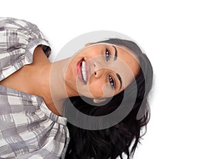 Smiling woman lying on the floor