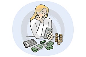 Smiling woman manage budget