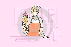 Smiling woman selling ice-cream