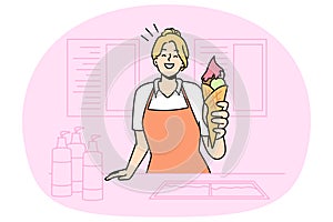 Smiling woman selling ice-cream